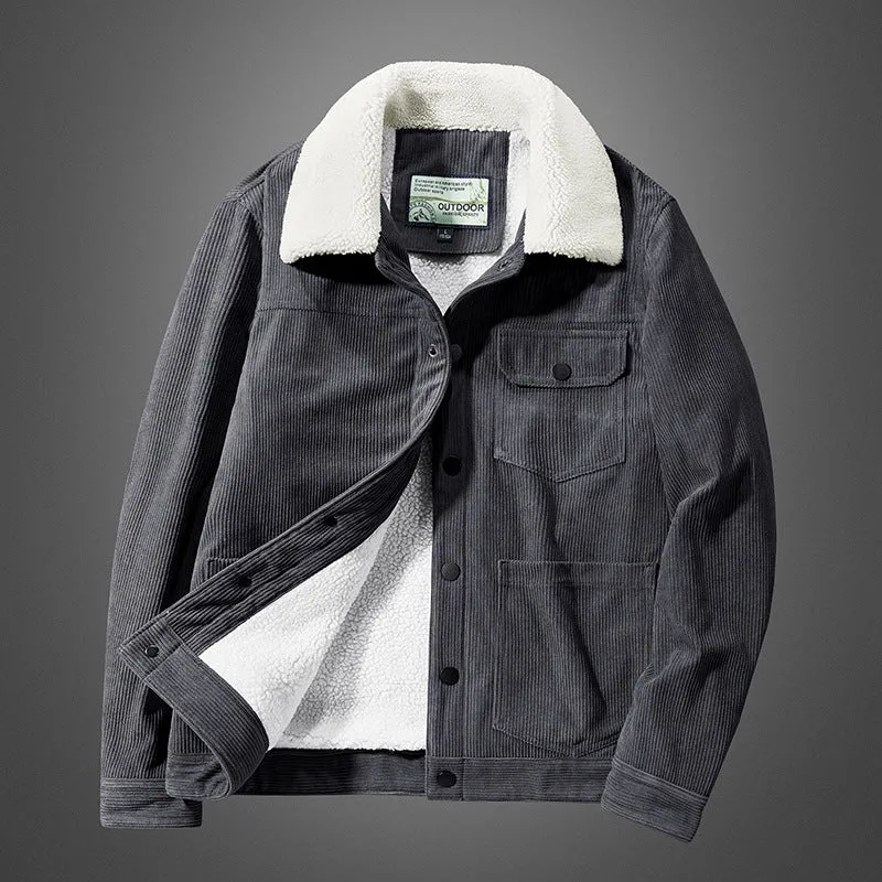 Herren Kordjacke mit Teddyfutter, thermisch gefütterte Worker-Jacke Nord Taschen