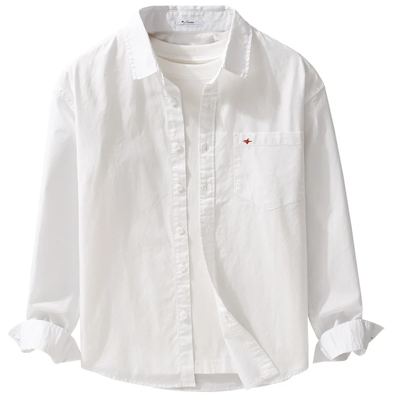 Herren Leichtes Baumwollhemd im Overshirt‑Stil mit Kentkragen, Brusttasche und dezenter Mini‑Stickerei Nord Taschen