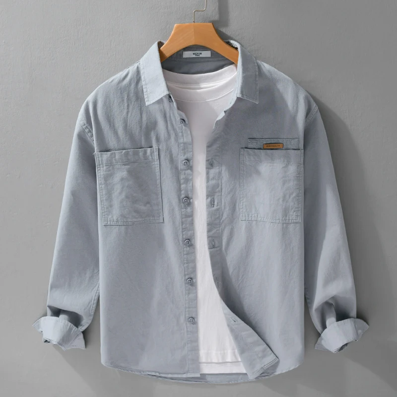 Herren Leichtes Baumwoll‑Twill Overshirt mit Kentkragen, doppelten aufgesetzten Brusttaschen und Relaxed-Fit Nord Taschen