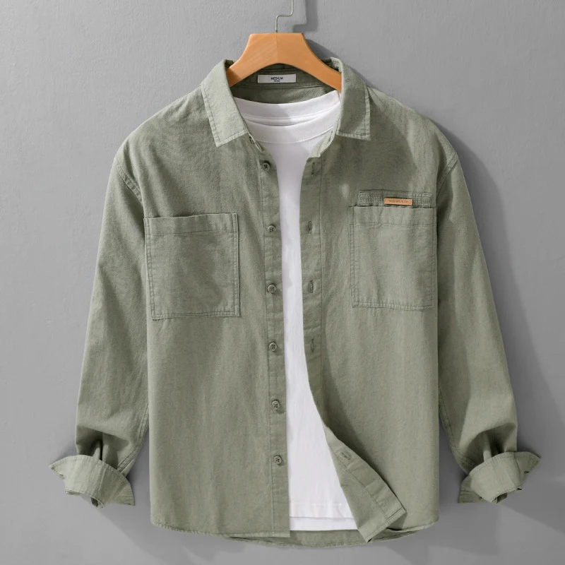 Herren Leichtes Baumwoll‑Twill Overshirt mit Kentkragen, doppelten aufgesetzten Brusttaschen und Relaxed-Fit Nord Taschen
