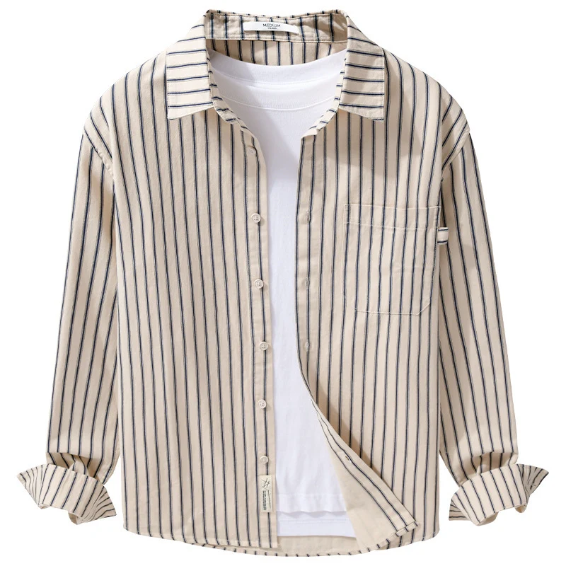 Herren Leichtes Baumwoll-Relaxed-Hemd mit vertikaler Double‑Stripe, Kentkragen und aufgesetzter Brusttasche Nord Taschen