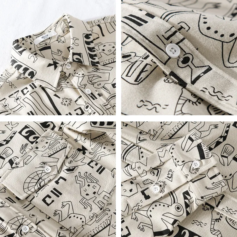 Herren Leichtes Baumwoll-Overshirt mit künstlerischem Linien-Print und doppelter Brusttasche Nord Taschen