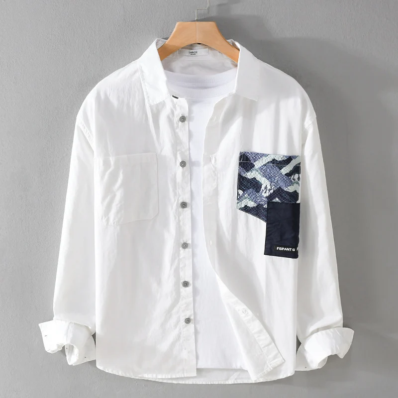 Herren Leichtes Baumwoll-Overshirt mit kontrastierter Patch-Brusttasche im Layering‑Stil Nord Taschen