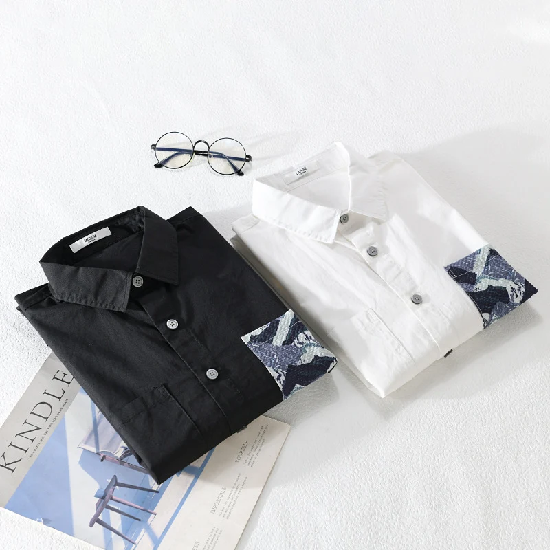 Herren Leichtes Baumwoll-Overshirt mit kontrastierter Patch-Brusttasche im Layering‑Stil Nord Taschen