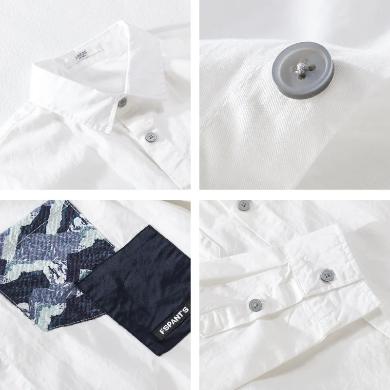Herren Leichtes Baumwoll-Overshirt mit kontrastierter Patch-Brusttasche im Layering‑Stil Nord Taschen