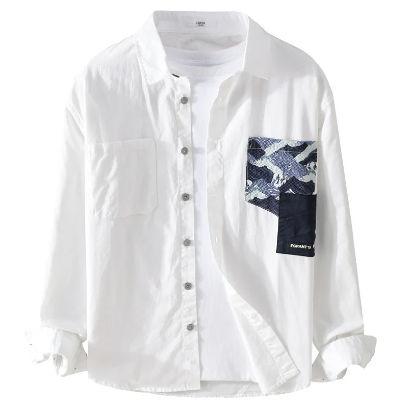 Herren Leichtes Baumwoll-Overshirt mit kontrastierter Patch-Brusttasche im Layering‑Stil Nord Taschen