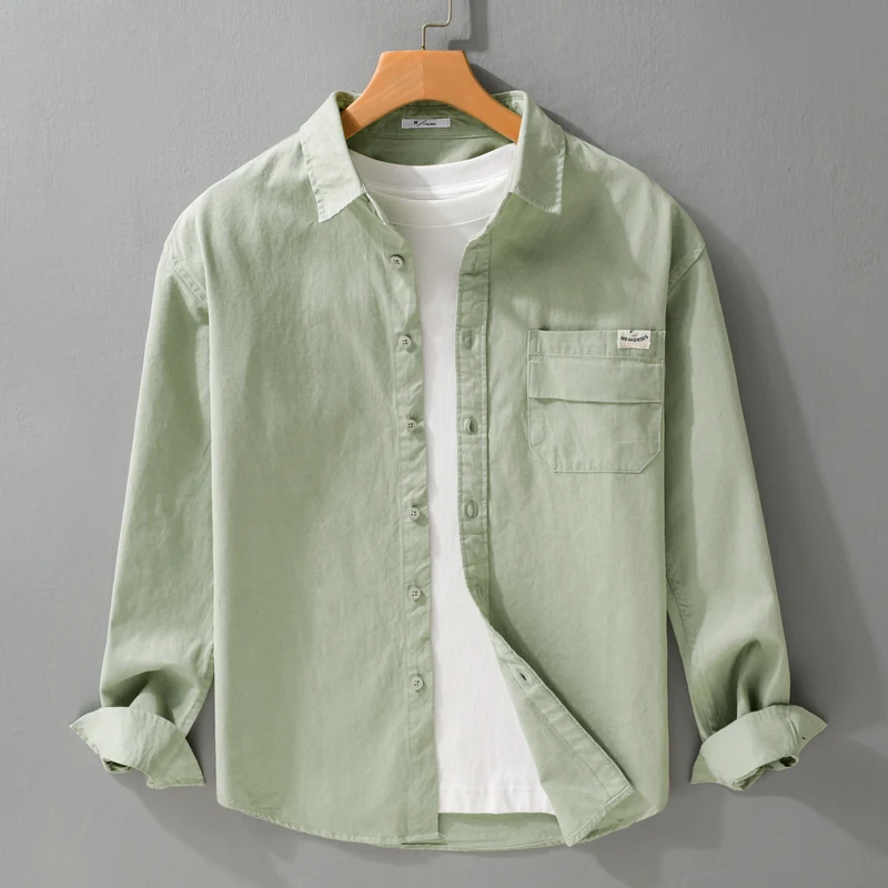 Herren Leichtes Baumwoll-Overshirt mit Kentkragen, Brusttasche und Relaxed-Fit Nord Taschen