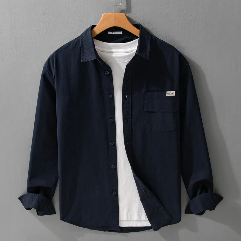 Herren Leichtes Baumwoll-Overshirt mit Kentkragen, Brusttasche und Relaxed-Fit Nord Taschen