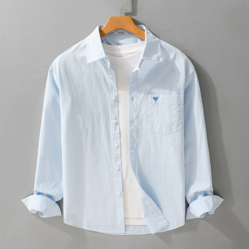 Herren Leichtes Baumwoll-Overshirt mit Brusttasche und dezenter Herzstickerei Nord Taschen