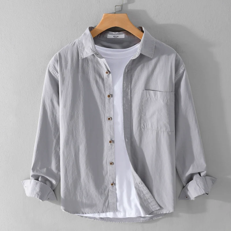 Herren Leichtes Baumwoll-Layering-Overshirt mit Kentkragen, Holzknöpfen und aufgesetzter Brusttasche Nord Taschen