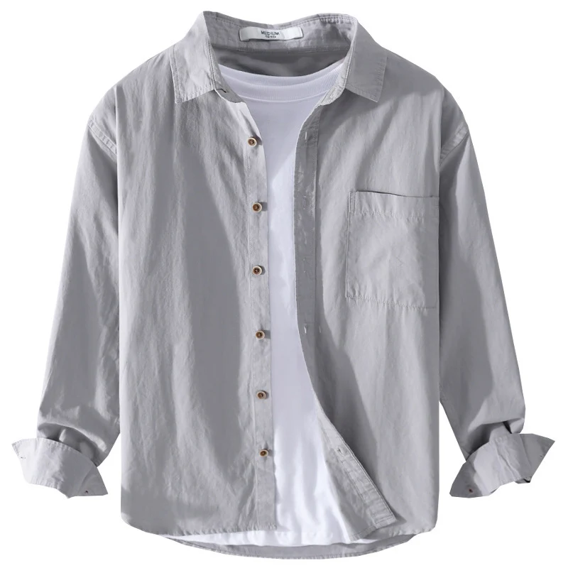 Herren Leichtes Baumwoll-Layering-Overshirt mit Kentkragen, Holzknöpfen und aufgesetzter Brusttasche Nord Taschen