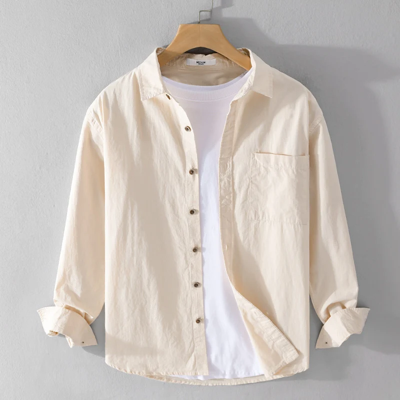 Herren Leichtes Baumwoll-Layering-Overshirt mit Kentkragen, Holzknöpfen und aufgesetzter Brusttasche Nord Taschen