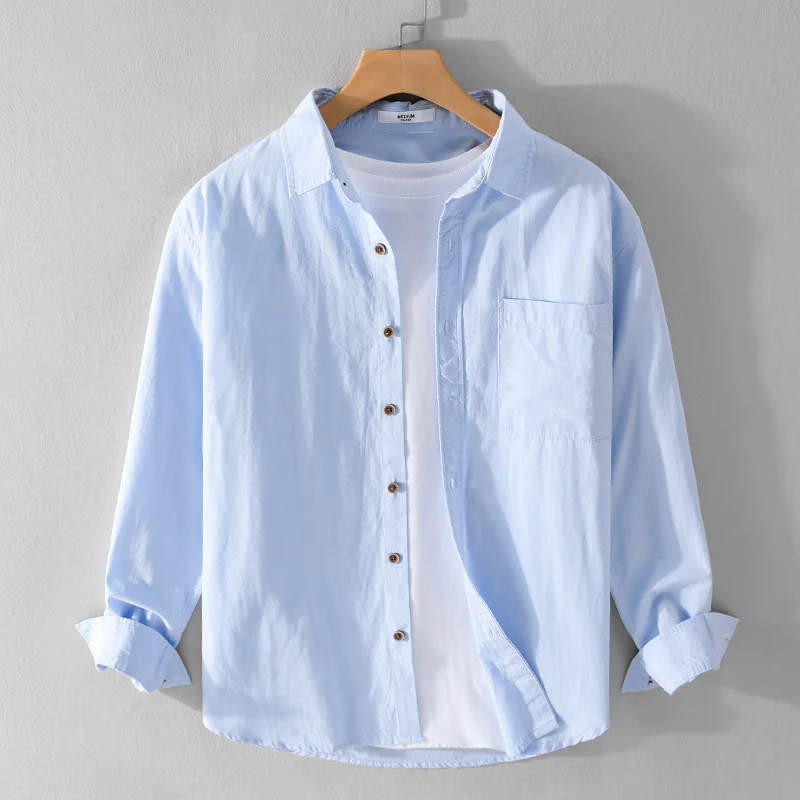 Herren Leichtes Baumwoll-Layering-Overshirt mit Kentkragen, Holzknöpfen und aufgesetzter Brusttasche Nord Taschen
