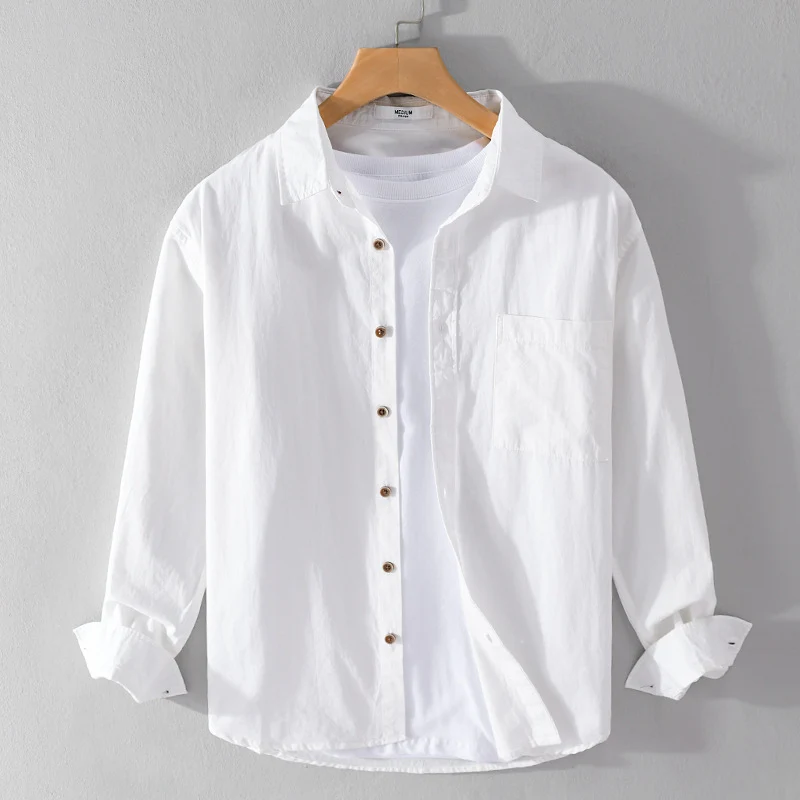 Herren Leichtes Baumwoll-Layering-Overshirt mit Kentkragen, Holzknöpfen und aufgesetzter Brusttasche Nord Taschen