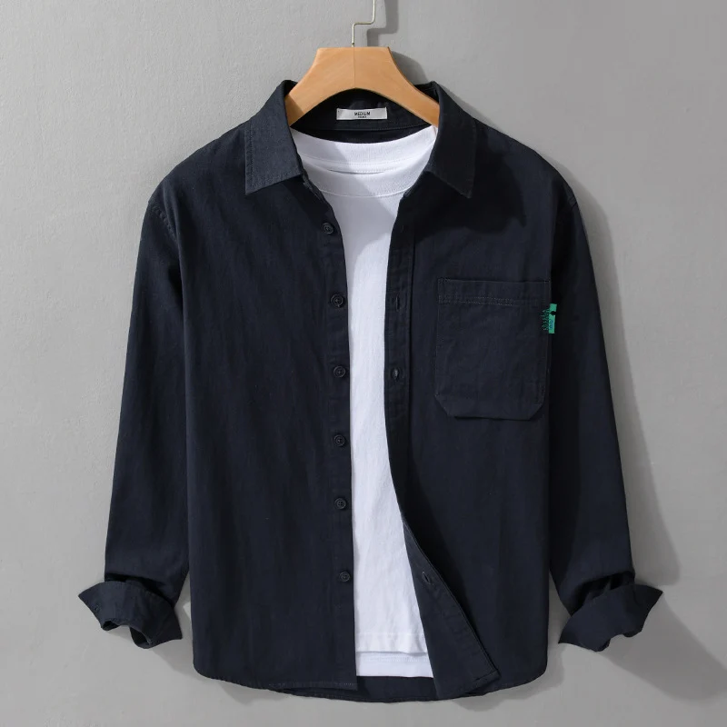 Herren Leichtes Baumwoll-Layering-Overshirt mit Brusttasche und Kentkragen Nord Taschen