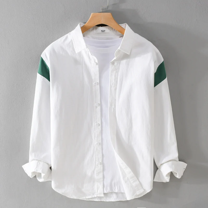Herren Leichtes Baumwoll-Layering-Hemd mit Kontrastschulterpaneel und innenliegendem T-Shirt Nord Taschen