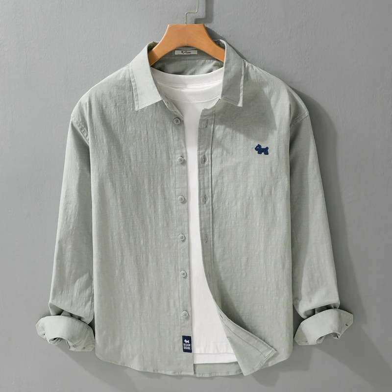 Herren Leichtes Baumwoll-Layering-Hemd mit integriertem T-Shirt-Einsatz und Hundestickerei Nord Taschen
