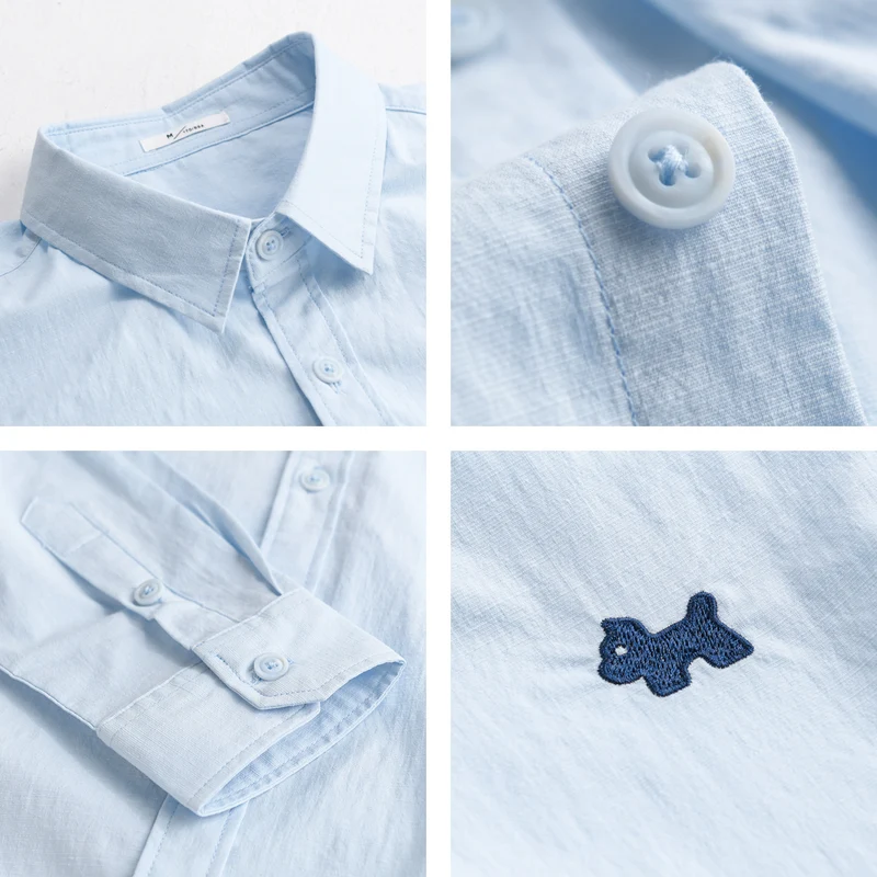Herren Leichtes Baumwoll-Layering-Hemd mit integriertem T-Shirt-Einsatz und Hundestickerei Nord Taschen