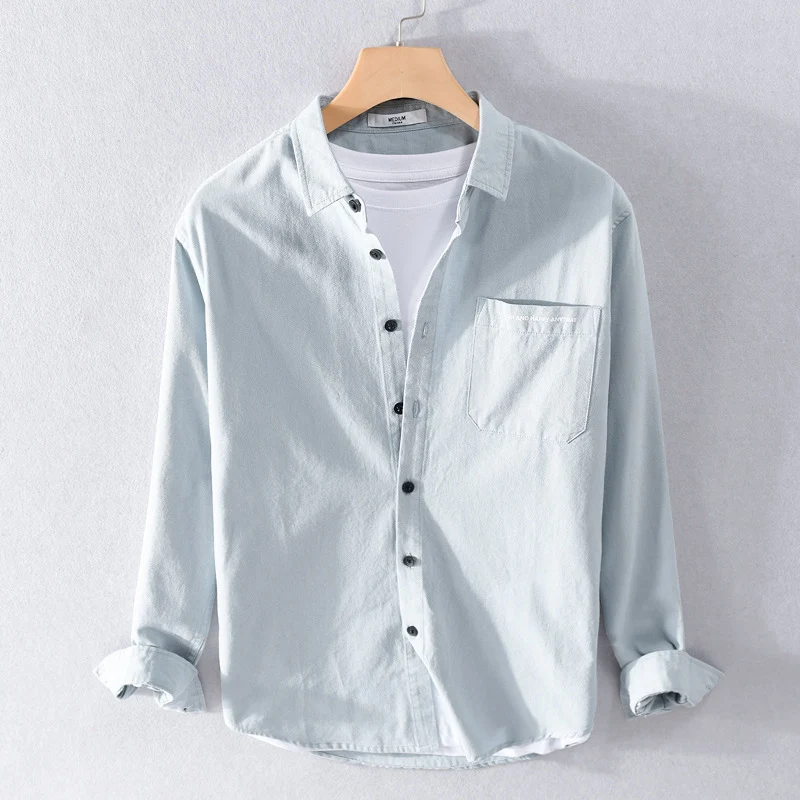 Herren Leichtes Baumwoll-Langarmhemd im Overshirt‑Stil mit Pattentasche und kontrastreichen Knöpfen Nord Taschen