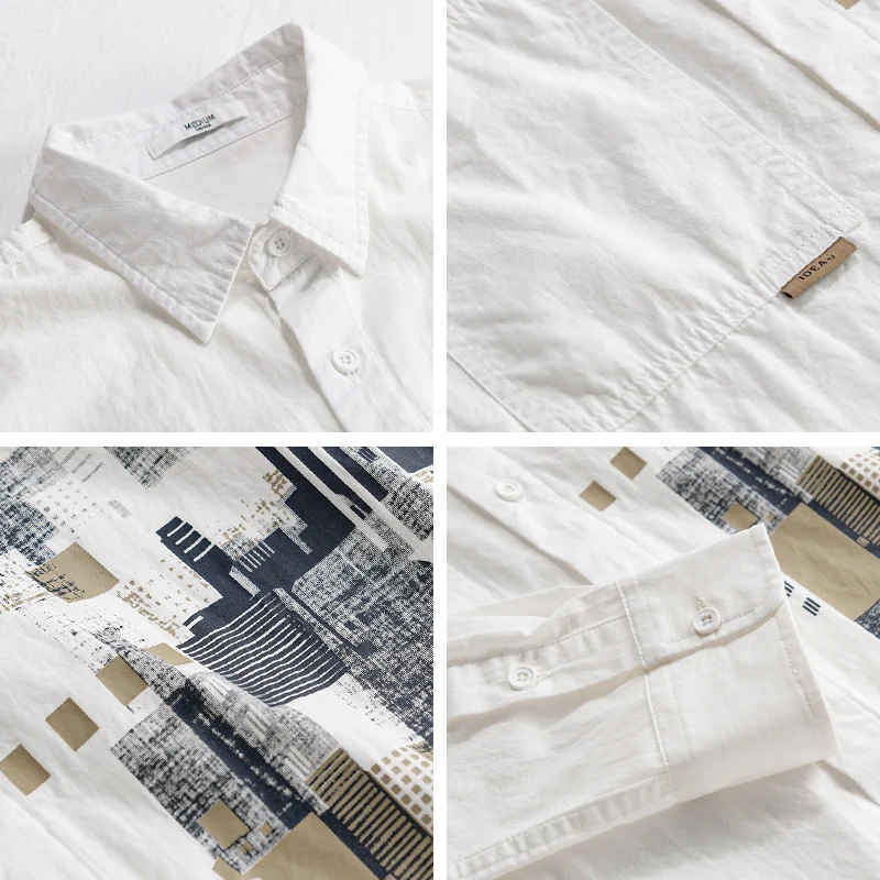 Herren Leichtes Baumwoll-Canvas-Overshirt mit abstraktem Frontprint und Doppelbrusttasche Nord Taschen