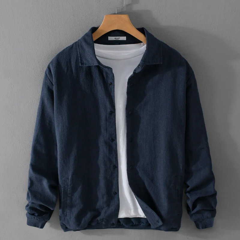 Herren Leichte Leinenjacke mit Hemdkragen, Relaxed Fit und Druckknopfleiste Nord Taschen
