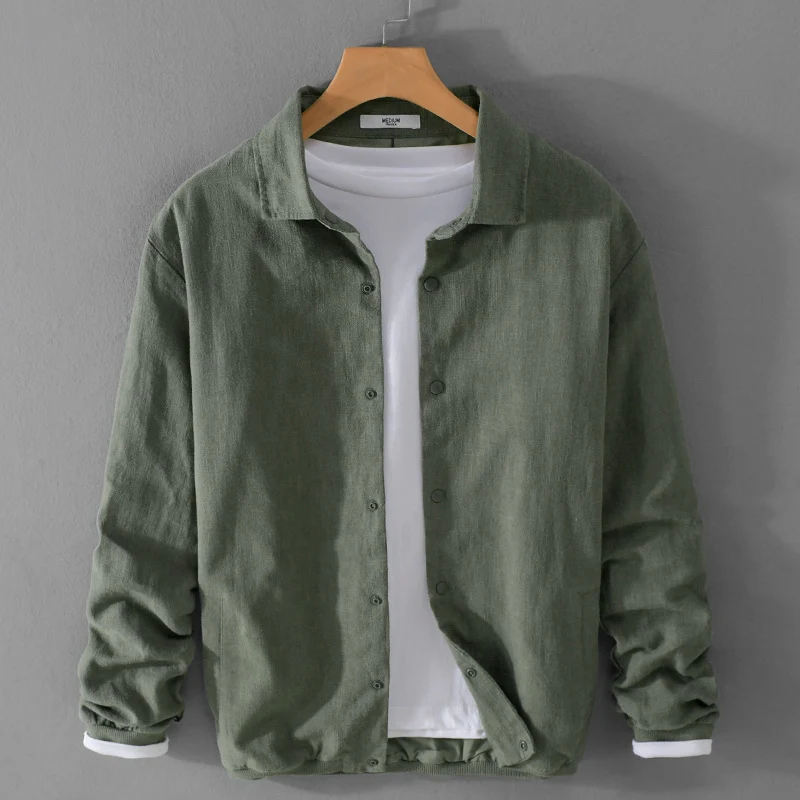 Herren Leichte Leinenjacke mit Hemdkragen, Relaxed Fit und Druckknopfleiste Nord Taschen