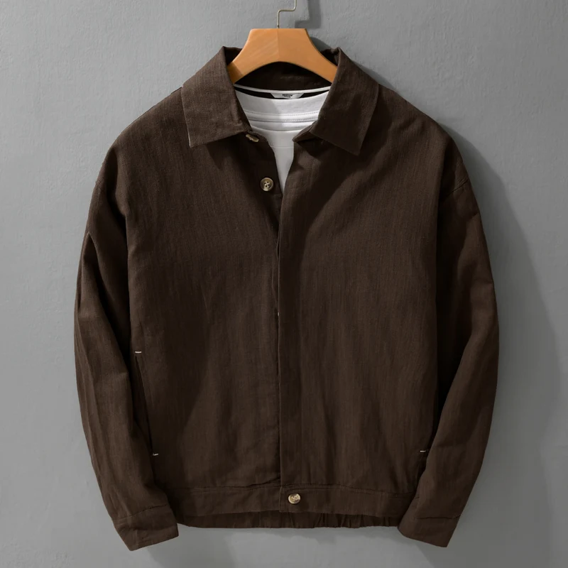 Herren Leichte Leinen-Überhemd-Jacke mit Hemdkragen und verdeckter Knopfleiste Nord Taschen