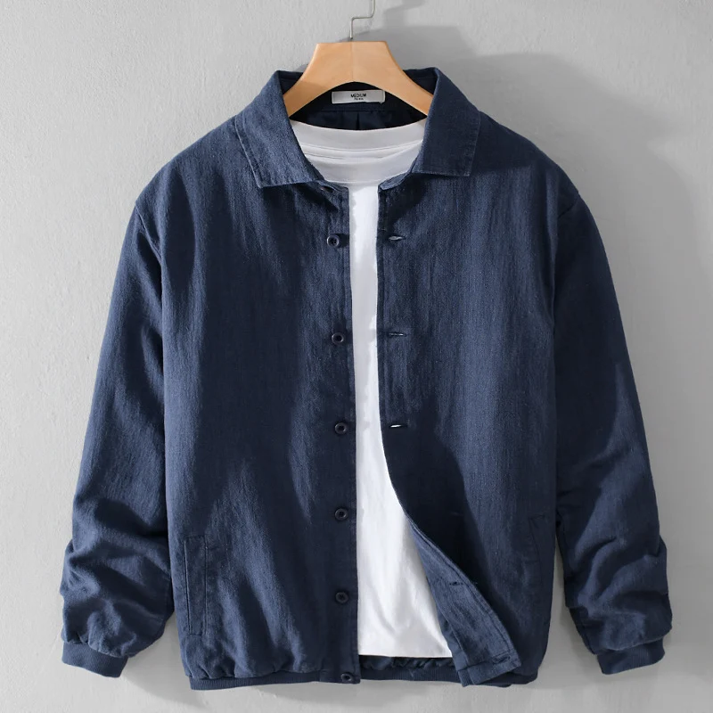 Herren Leichte Leinen-Hemdjacke mit Knopfleiste und Relaxed Fit Nord Taschen
