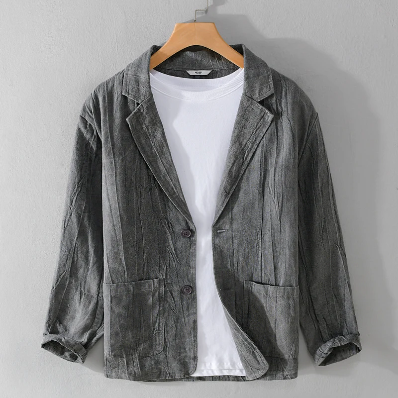 Herren legerer Leinenblazer mit strukturierter Optik und aufgesetzten Taschen Nord Taschen