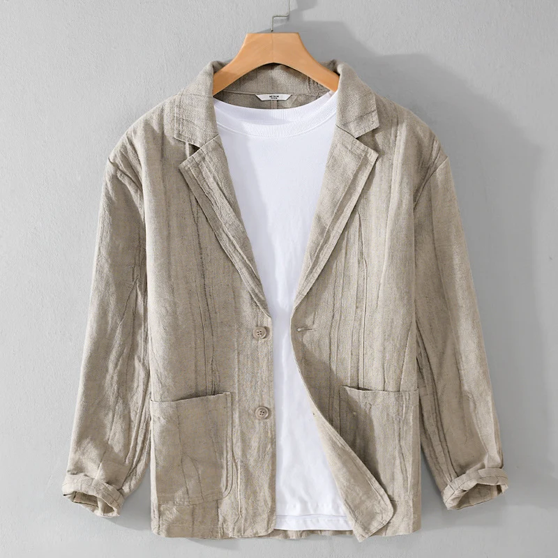 Herren legerer Leinenblazer mit strukturierter Optik und aufgesetzten Taschen Nord Taschen