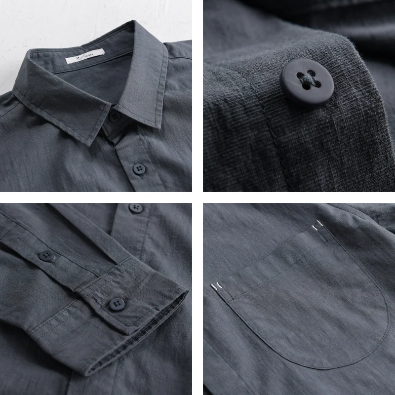 Herren Layering-Hemd im Overshirt-Stil aus Baumwoll‑Leinen mit Kentkragen und aufgesetzter Rundtasche Nord Taschen