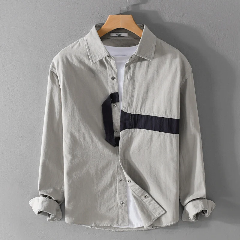 Herren Lässiges Overshirt-Hemd mit geometrischem Kontraststreifen und Druckknopf-Leiste Nord Taschen