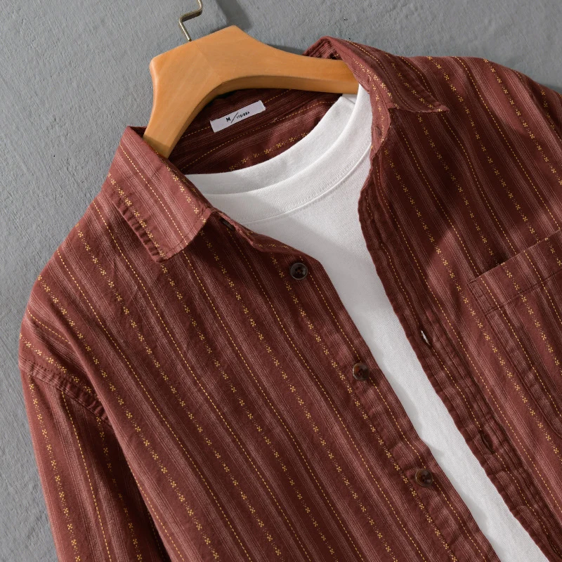 Herren Lässiges Langarm-Overshirt aus Leinen-Baumwollmix mit aufgesetzter Brusttasche Nord Taschen