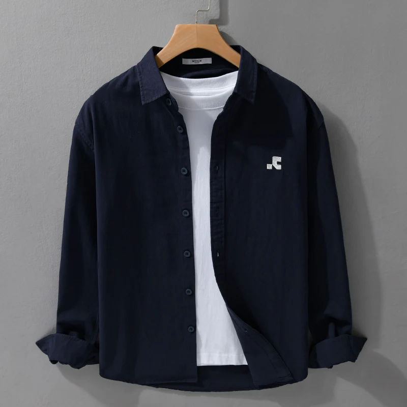 Herren Lässiges Baumwoll-Overshirt mit Kentkragen, dezentem Sticklogo und Relaxed‑Fit Nord Taschen