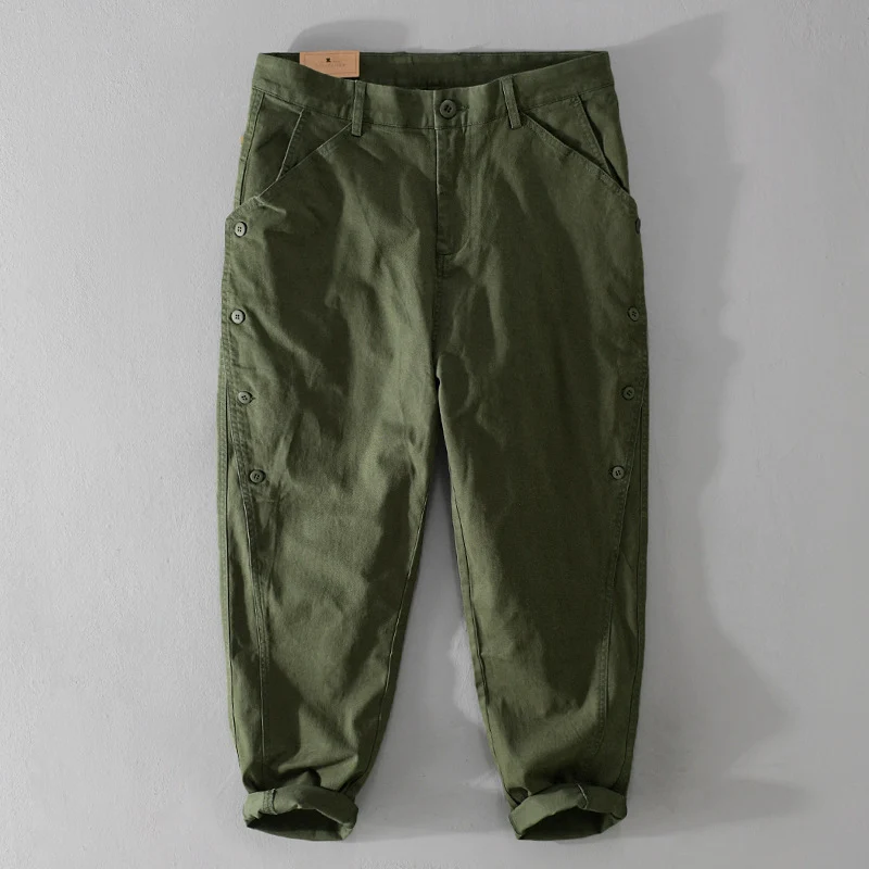 Herren lässige konische Hose mit seitlicher Knopfleiste und Umschlag Nord Taschen