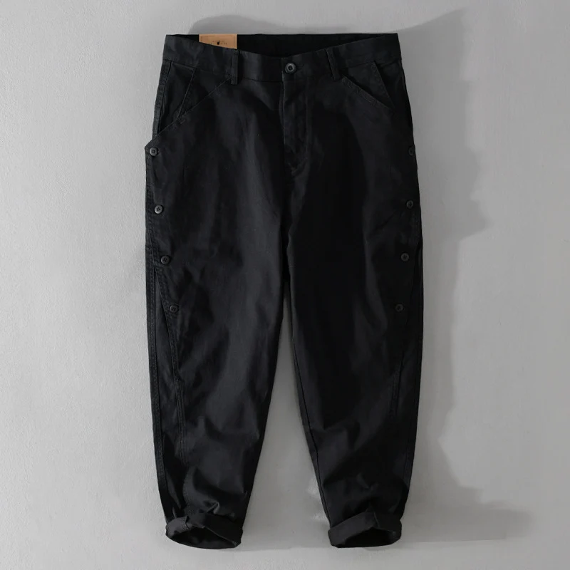Herren lässige konische Hose mit seitlicher Knopfleiste und Umschlag Nord Taschen