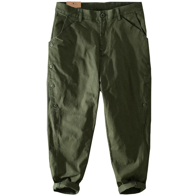 Herren lässige konische Hose mit seitlicher Knopfleiste und Umschlag Nord Taschen