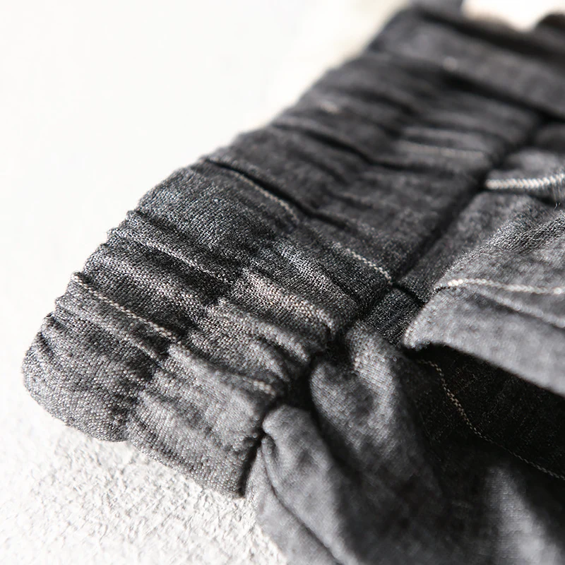 Herren lässige Hose mit elastischem Bund und Kordel schmal zulaufend Nadelstreifenoptik Nord Taschen