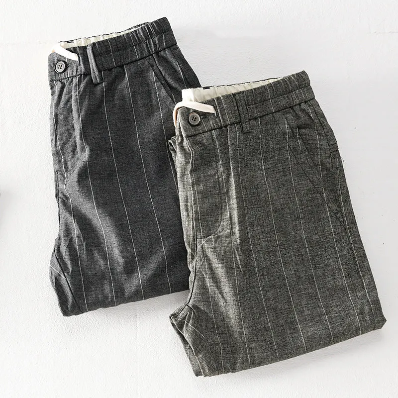 Herren lässige Hose mit elastischem Bund und Kordel schmal zulaufend Nadelstreifenoptik Nord Taschen