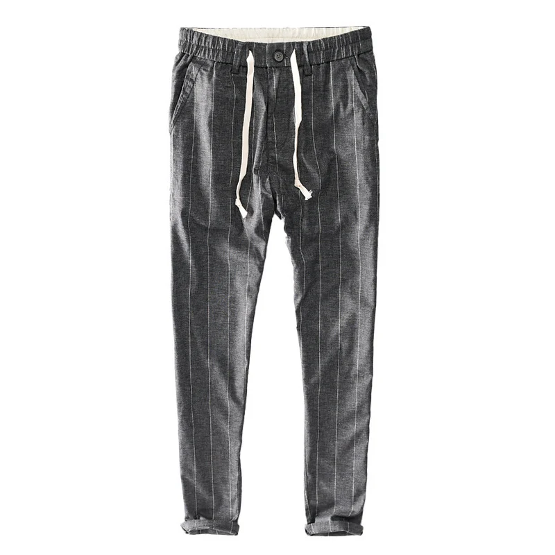 Herren lässige Hose mit elastischem Bund und Kordel schmal zulaufend Nadelstreifenoptik Nord Taschen