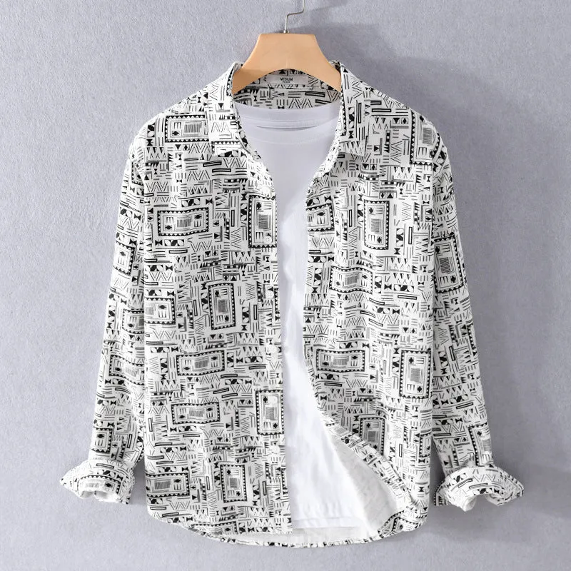 Herren Langarmhemd im Overshirt-Stil mit geometrischem Ethno‑Print Nord Taschen