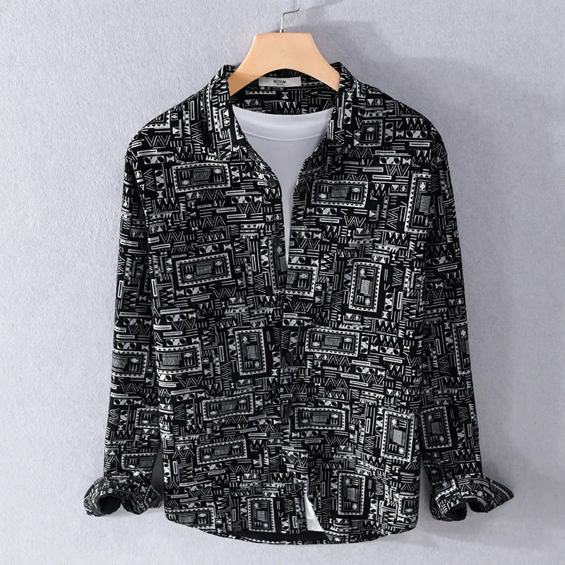 Herren Langarmhemd im Overshirt-Stil mit geometrischem Ethno‑Print Nord Taschen