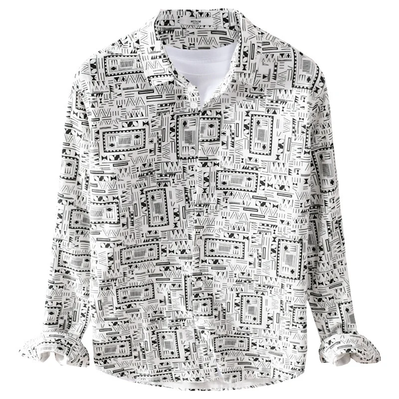 Herren Langarmhemd im Overshirt-Stil mit geometrischem Ethno‑Print Nord Taschen