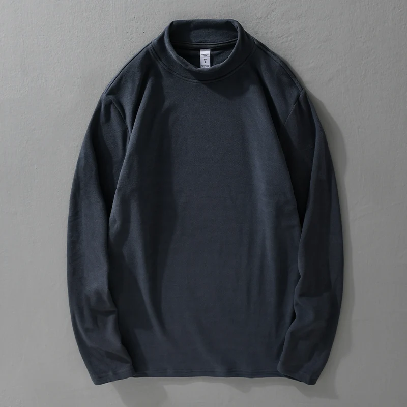 Herren Langärmeliges Feines Baumwollshirt mit Stehkragen und Relaxed-Fit Nord Taschen