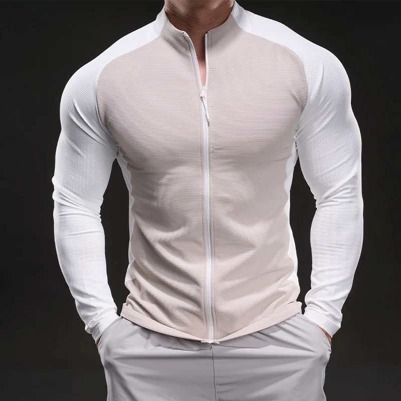 Herren Kompressions-Trainingsshirt mit Stehkragen, durchgehendem Reißverschluss und Raglanärmeln Nord Taschen