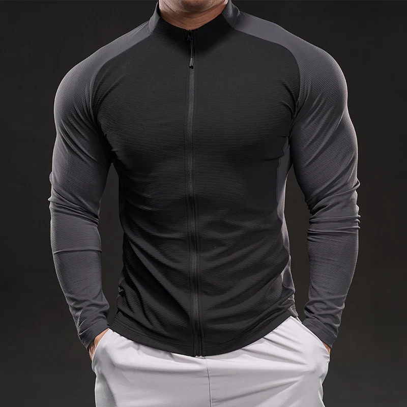 Herren Kompressions-Trainingsshirt mit Stehkragen, durchgehendem Reißverschluss und Raglanärmeln Nord Taschen