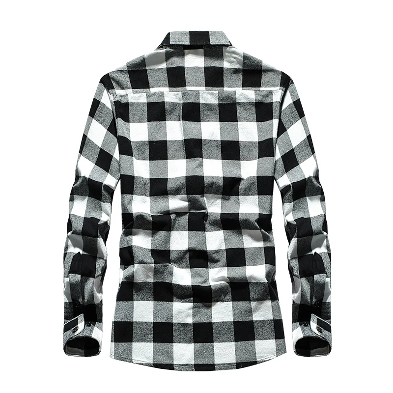 Herren Karo-Flanellhemd Slim Fit mit Stehkragen, thermischer Baumwollmischung und sichtbarer Knopfleiste Nord Taschen
