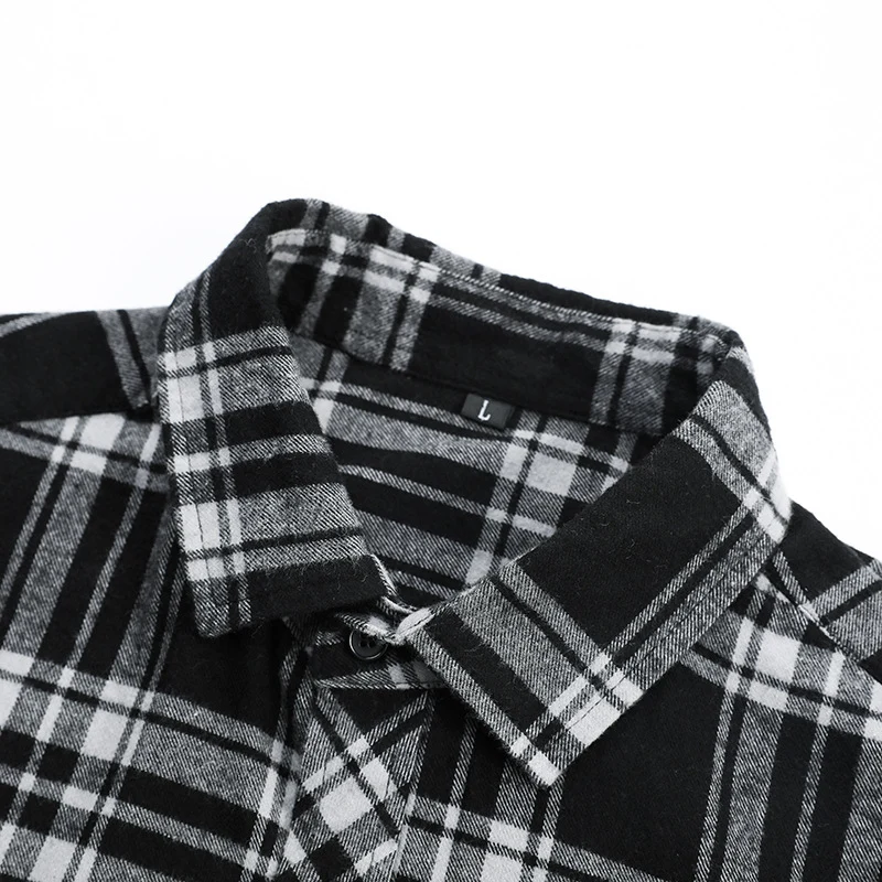Herren Karo-Flanellhemd Slim Fit mit Stehkragen, thermischer Baumwollmischung und sichtbarer Knopfleiste Nord Taschen