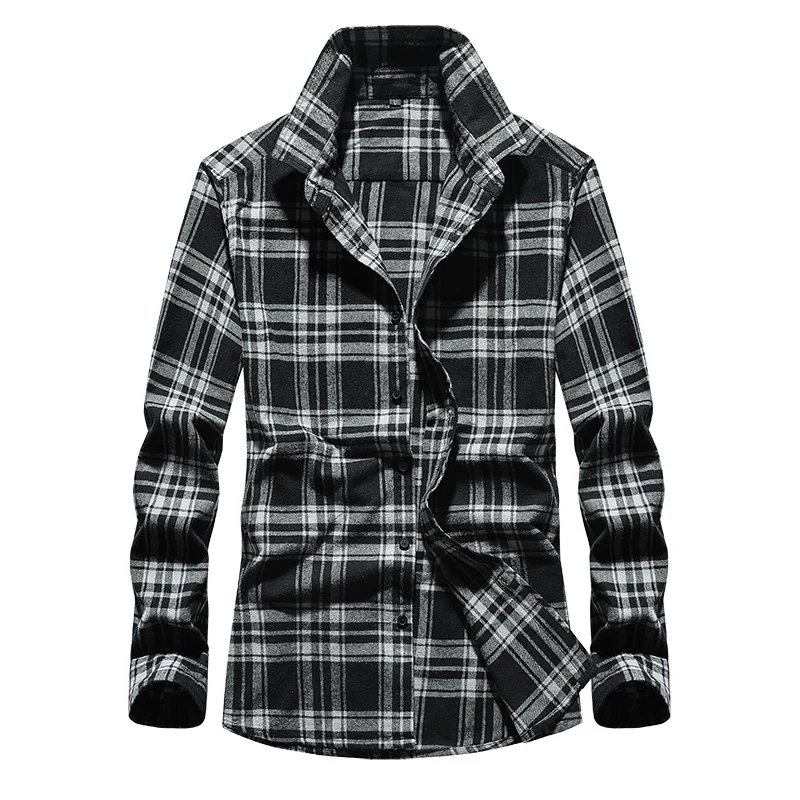 Herren Karo-Flanellhemd Slim Fit mit Stehkragen, thermischer Baumwollmischung und sichtbarer Knopfleiste Nord Taschen