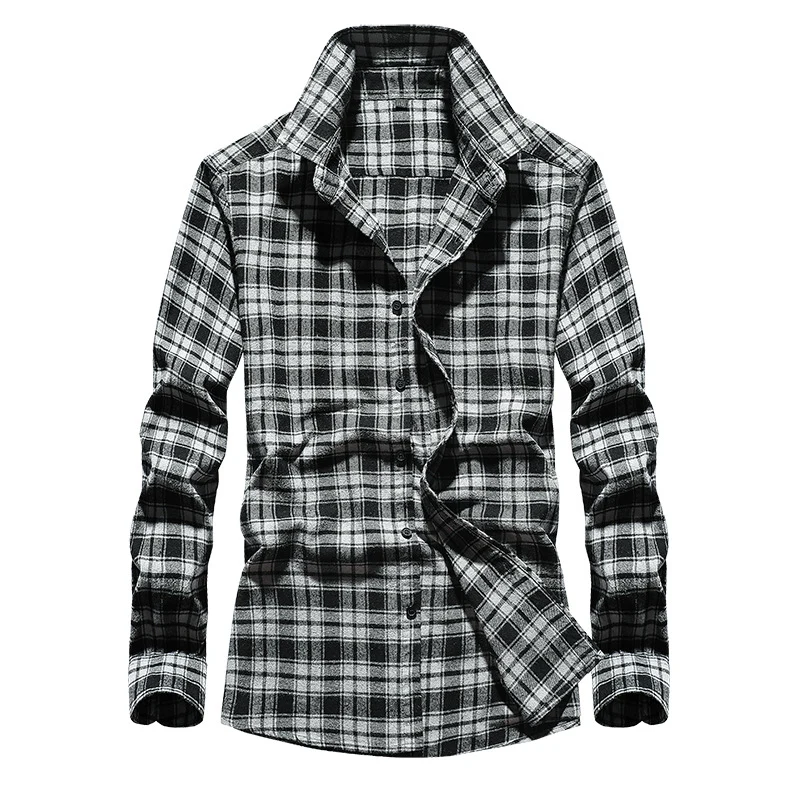 Herren Karo-Flanellhemd Slim Fit mit Stehkragen, thermischer Baumwollmischung und sichtbarer Knopfleiste Nord Taschen